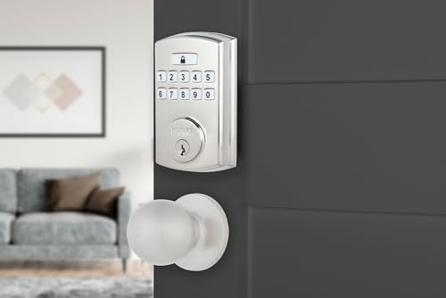 BRINKS Keyless Entry Door Deadbolt, High-Security Keypad Door Lock, 50 User Codes, Auto Locking Feature (Deadbold & Passage Knob, Satin Nickel)