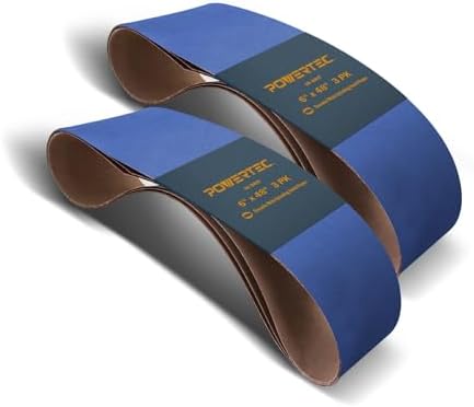 POWERTEC 6 x 48 Inch Zirconia Sanding Belts, 6PK, 36 Grit Belt Sander Sanding Belt for Bench Sander, Belt and Disc Sander, Woodworking & Paint Removal, Metal Polishing (4648036Z-3-P2)