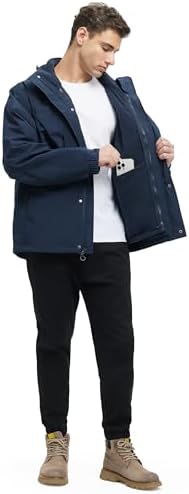 VOPOKER Mens 3 in 1 Winter Coats Waterproof Warm Fleece Jacket With Multi-Pockets