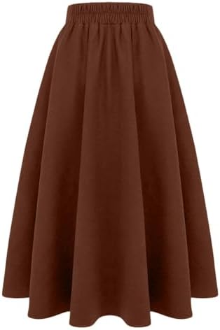 IDEALSANXUN Womens Plaid Wool Skirts Elastic Waist A-Line Pleated Tartan Long Skirts