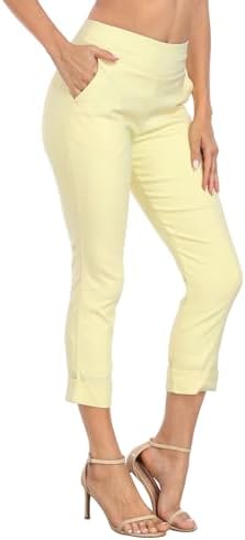 HDE Pull On Capri Pant for Women w/Pockets Elastic Waist Cropped Work Pant