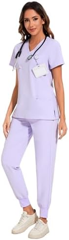 COZYFIT Scrubs for Women Set - Stretch V-Neck & Jogger Pant with 9 Pockets