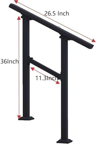 Hand Rails for Outdoor Steps，Stair Handrail & Indoor Stair Railing Kit，Railings for Outdoor Steps for Fence & Outdoor Steps (2, Black-Straight, 2 Step)