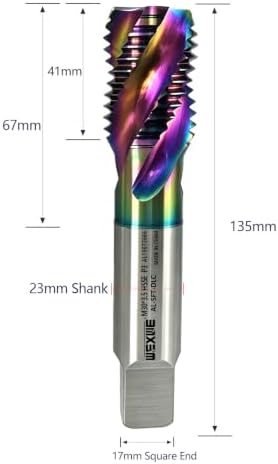 Tools M30 x 3.5 DLC Coating Spiral Flute Thread Tap, Metric Machine Threading Tap High Speed Steel Cobalt(HSSCo), Round Shank with Square End, H2 Tolerance, 1PC