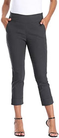 HDE Pull On Capri Pant for Women w/Pockets Elastic Waist Cropped Work Pant
