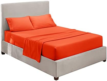 Hearth & Harbor Queen Size Sheets - 4 Piece Bed Sheet Set, Hotel Luxury Double Brushed Bed Sheets - Extra Soft Bedding Sheets & Pillowcases, Queen, Orange Rust