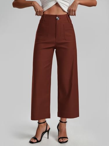 MOHHOM Women’s High Waisted Wide Leg Cropped Pants Stretchy Business Casual Work Pants with Pockets