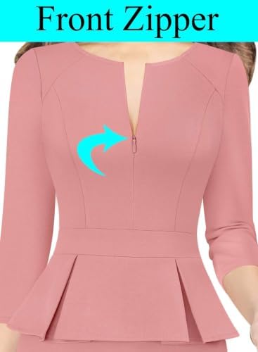 VFSHOW Womens Work Business Office Front Zipper Peplum Church Sheath Dress
