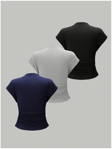 OYOANGLE Women's 3 Pack Business Casual Outfits Mock Neck Ribbed Tank Tops