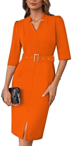 GRACE KARIN Women's Work Dress 3/4 Sleeve V Neck Bodycon Dress with Belt