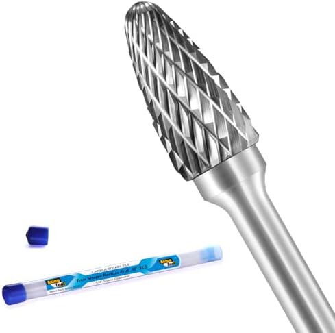 SF-3L6 Tungsten Carbide Burr Lengthened Rotary File Tree Shape Radius End Shape Double Cut for Die Grinder Drill Bits 1/4'' Inch Diameter of Shank and 3/8'' Diameter of Cutter 3/4'' Cutter Length