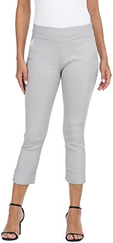 HDE Pull On Capri Pant for Women w/Pockets Elastic Waist Cropped Work Pant