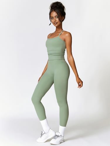 ABOCIW Workout Sets for Women 2 Piece Padded Sports Bra Tank Top High Waist Leggings Sets Gym Yoga Work Out Clothes