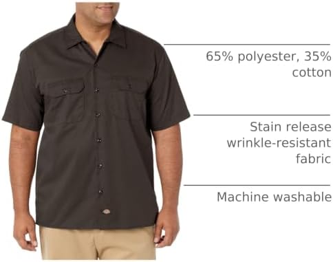 Dickies Men’s Short Sleeve Work Shirt – Durable Twill Button Down Shirts for Men, Lightweight Uniform for Daily Wear