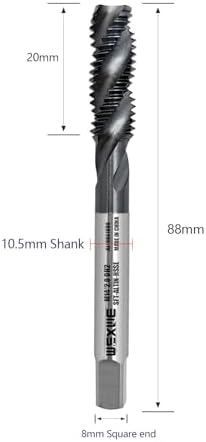 Tools M14 x 2.0 AlTiN Coating Spiral Flute Thread Tap, Metric Machine Threading Tap High Speed Steel Cobalt(HSSCo), Round Shank with Square End, H2 Tolerance, 1pcs