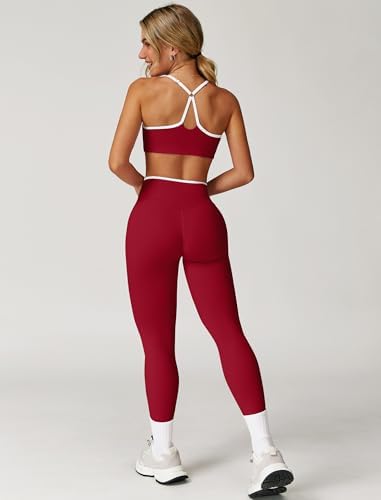 ABOCIW Workout Sets for Women 2 Piece Color Block Strappy Sports Bra High Waist Shorts Gym Yoga Pilates Outfits