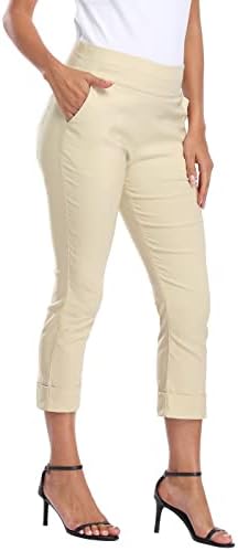 HDE Pull On Capri Pant for Women w/Pockets Elastic Waist Cropped Work Pant