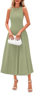 PRETTYGARDEN Women's Summer Pleated Midi Work Dress