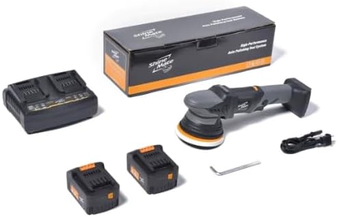 ShineMate EB351-5/15 Cordless DA Polisher Kit | Fast Paint Correction with Low Vibration | Brushless Motor with Constant Speed Control | 15 Millimeter Orbit | 5 Inch Backing Plate | 18 Volts