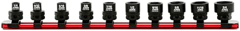 ARES 29019 10-Pc 3/8in SAE Nano Sockets, Low Profile, w/Rail | Impact grade sockets offer greater clearance than typical shallow sockets