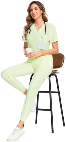 COZYFIT Scrubs for Women Set - Stretch V-Neck & Jogger Pant with 9 Pockets