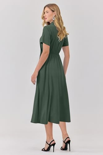 Newshows Women's Work Business Casual Outfits Tie Waist Midi Shirt Dress