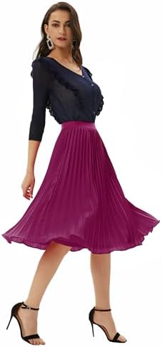 GRACE KARIN Pleated Midi Skirt for Women Chiffon A-Line Outfits