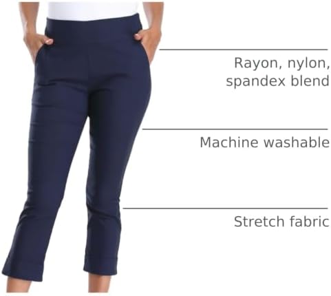 HDE Pull On Capri Pant for Women w/Pockets Elastic Waist Cropped Work Pant