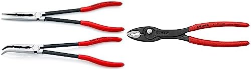 KNIPEX Tools - 2 Piece Extra Long Needle Nose Pliers Set With Keeper Pouch (28 71 280, 28 81 280 and 9K 00 90 12 US) (9K0080128US) & TwinGrip Pliers
