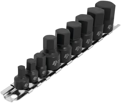 Performance Tool W38963 9-Piece Stubby Impact SAE Hex Bit Socket Set | Compact driver set for tight automotive spaces. 1/4 and 3/8 in. drive. CrMi steel. Includes socket storage rail