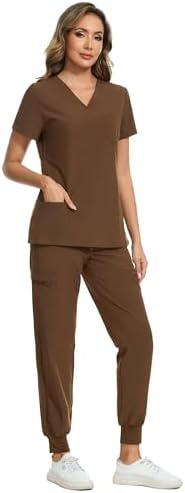 COZYFIT Scrubs for Women Set - Stretch V-Neck & Jogger Pant with 9 Pockets