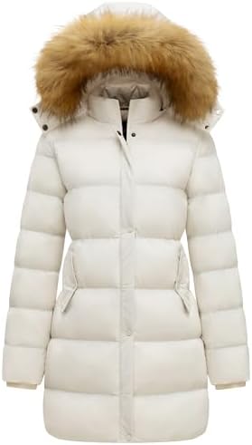 GGleaf Women's Winter Puffer Coat with Removable Fur Hood Warm Snow Jacket