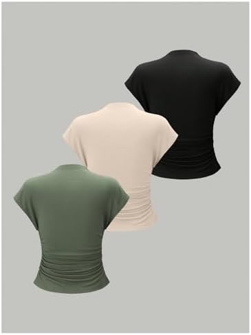 OYOANGLE Women's 3 Pack Business Casual Outfits Mock Neck Ribbed Tank Tops