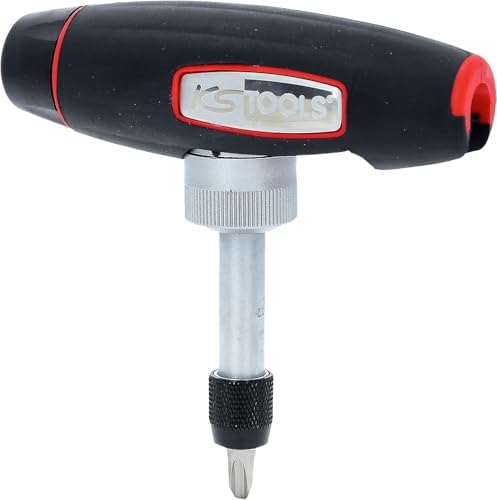 KS Tools T-Handle Ratchet Bit Screwdriver, 1/4" Drive, Swiveling Design, 24 Teeth, 140mm, Ergonomic Handle