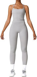 QBGJTD Womens Workout Sets Two Piece Cross Back Tank Top Matching High Waist Leggings Sets Gym Outfits Work Out Clothes