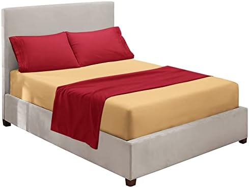 Nestl Queen Sheets Set - 4 Piece Queen Bed Sheets, Extra Soft, Double Brushed Bedding for Queen Size, 2 Tone Camel Gold/Burgundy Set, Camel Fitted Sheet, Burgundy Flat Sheet, Burgundy Pillow Case