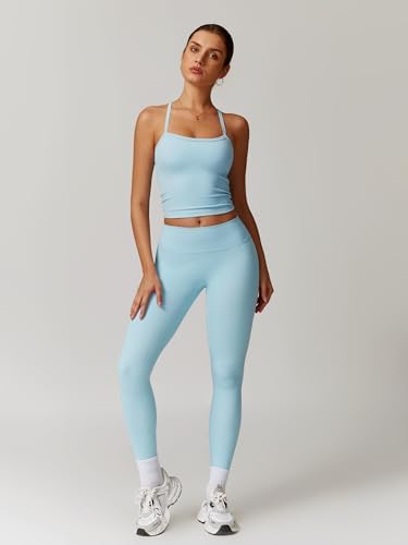 ABOCIW Workout Sets for Women 2 Piece Padded Sports Bra Tank Top High Waist Leggings Sets Gym Yoga Work Out Clothes
