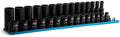 Capri Tools 3/8 in. Drive Shallow and Deep Impact Socket Set, 12-Point, Metric, 8 to 22 mm, 30-Piece with Blue Billet Aluminum Socket Rail