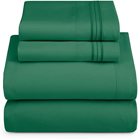 Hearth & Harbor Queen Size Sheets - 4 Piece Bed Sheet Set, Hotel Luxury Double Brushed Bed Sheets - Extra Soft Bedding Sheets & Pillowcases, Queen, Hunter Green