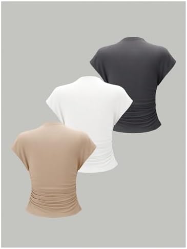 OYOANGLE Women's 3 Pack Business Casual Outfits Mock Neck Ribbed Tank Tops
