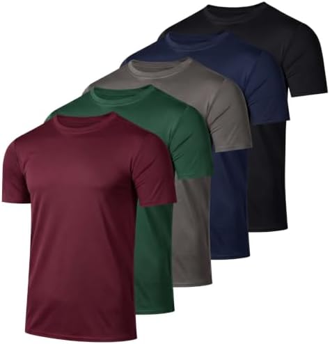 5 Pack Men's Dry Fit Workout T Shirts Crew Neck Athletic Gym Running Tees