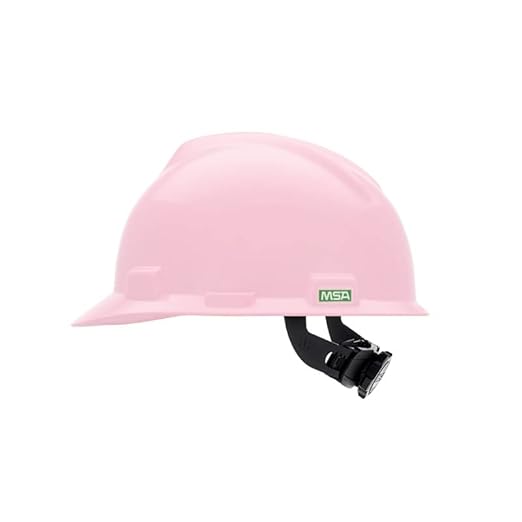 MSA 495862 V-Gard Cap Style Safety Hard Hat With Fas-Trac III Ratchet Suspension | Polyethylene Shell, Superior Impact Protection, Self Adjusting Crown Straps - Standard Size in Pink