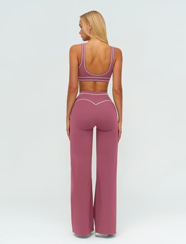 ABOCIW Two Piece Workout Sets for Women Racerback Tank Top Matching High Waist Wide Leg Yoga Pants Pilates Outfits