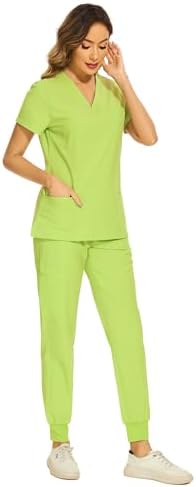 COZYFIT Scrubs for Women Set - Stretch V-Neck & Jogger Pant with 9 Pockets
