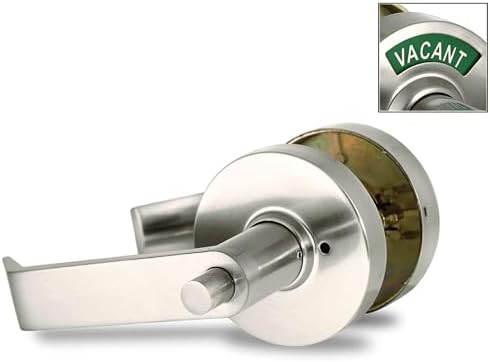 VIZILOK ADA Compliant, Single Egress Indicator Privacy Lock C5FN-R Durable ANSI Grade 2 Comp Commercial Right Handed Non Reversible in-Use or Vacant Push Button Lever - Satin Nickel