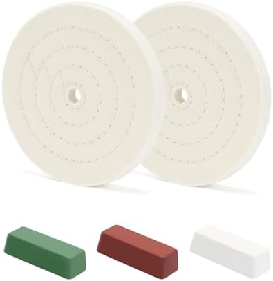 SCOTTCHEN 6inch Buffing Polishing Wheels 1/2" Arbor Hole,2 Pcs Fine (40Ply) for Bench Grinder,with Buffing Polishing Cutting Compound 4 Oz.Kit