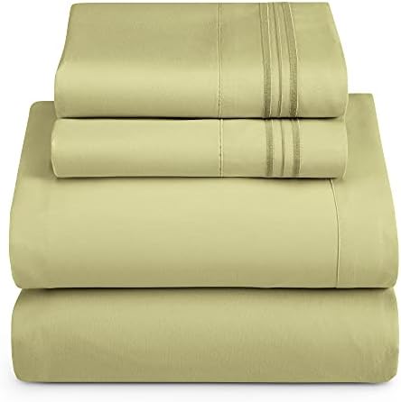 Hearth & Harbor Twin Size Sheets - 3 Piece Bed Sheet Set, Hotel Luxury Double Brushed Bed Sheets - Extra Soft Bedding Sheets & Pillowcases, Twin, Sage