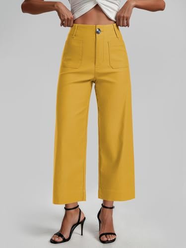 MOHHOM Women’s High Waisted Wide Leg Cropped Pants Stretchy Business Casual Work Pants with Pockets