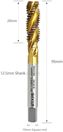 Tools M16 x 2.0 DLC Coating Spiral Flute Thread Tap, Metric Machine Threading Tap High Speed Steel Cobalt(HSSCo), Round Shank with Square End, H2 Tolerance, 1pcs