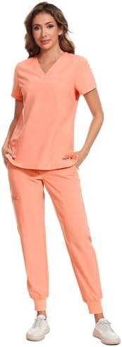 COZYFIT Scrubs for Women Set - Stretch V-Neck & Jogger Pant with 9 Pockets
